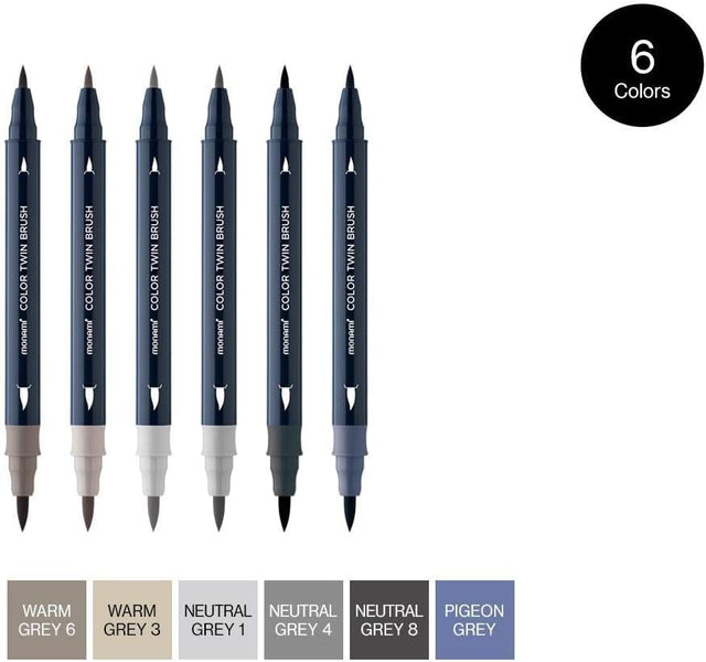 Monami Penne Color Twin Brush Pen Set - Grey Mood