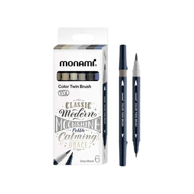 Monami Penne Color Twin Brush Pen Set - Grey Mood