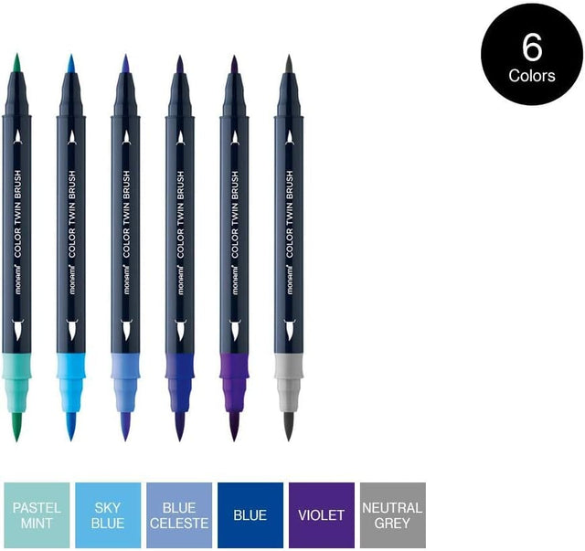 Monami Penne Color Twin Brush Pen Set - Ocean Blue