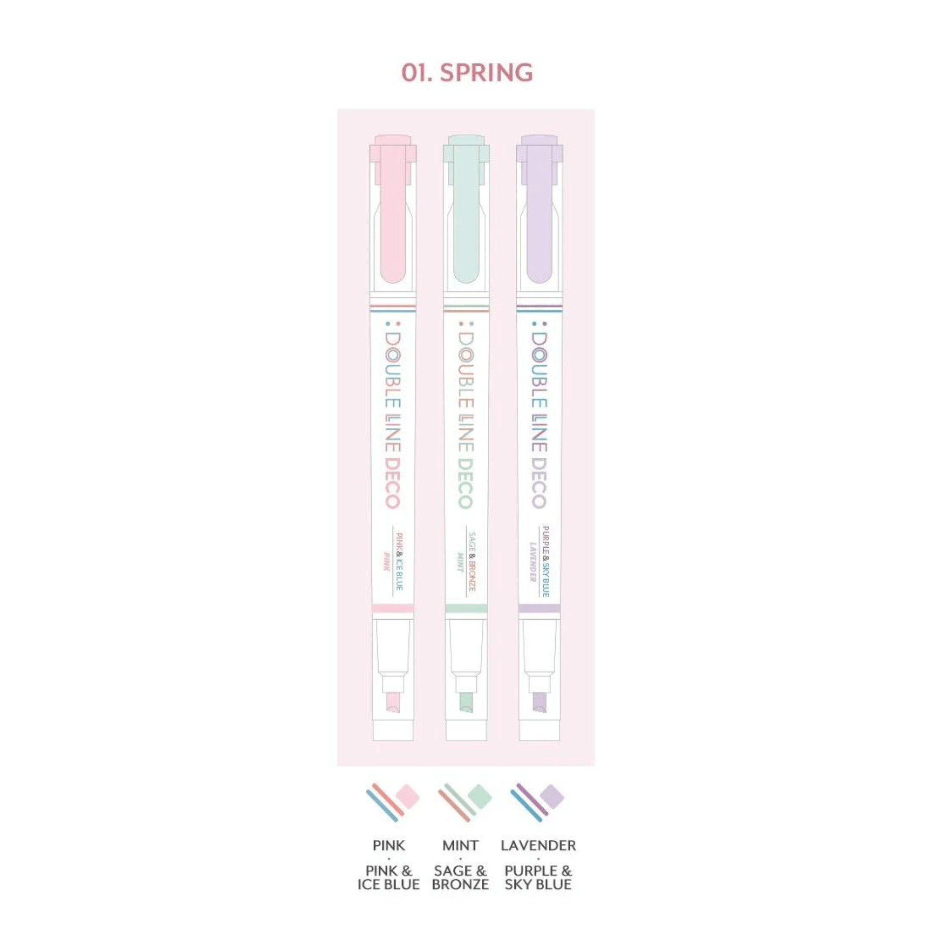 Iconic Penne Double Line + Highlighter Pens Spring- set da 3