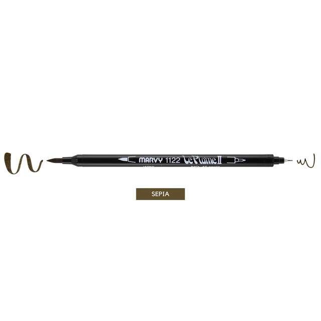 Marvy Penne SEPPIA Le Plume II - Brush pen & Fineliner - doppia punta