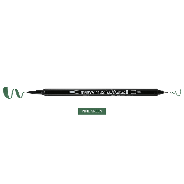 Marvy Penne PINE GREEN Le Plume II - Brush pen & Fineliner - doppia punta
