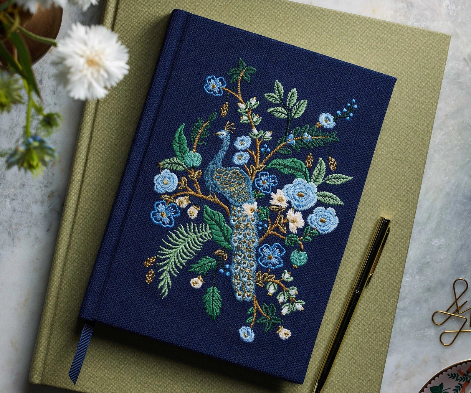 Rifle Paper Quaderni Fabric Journal Peacock Rifle Paper - ricamato
