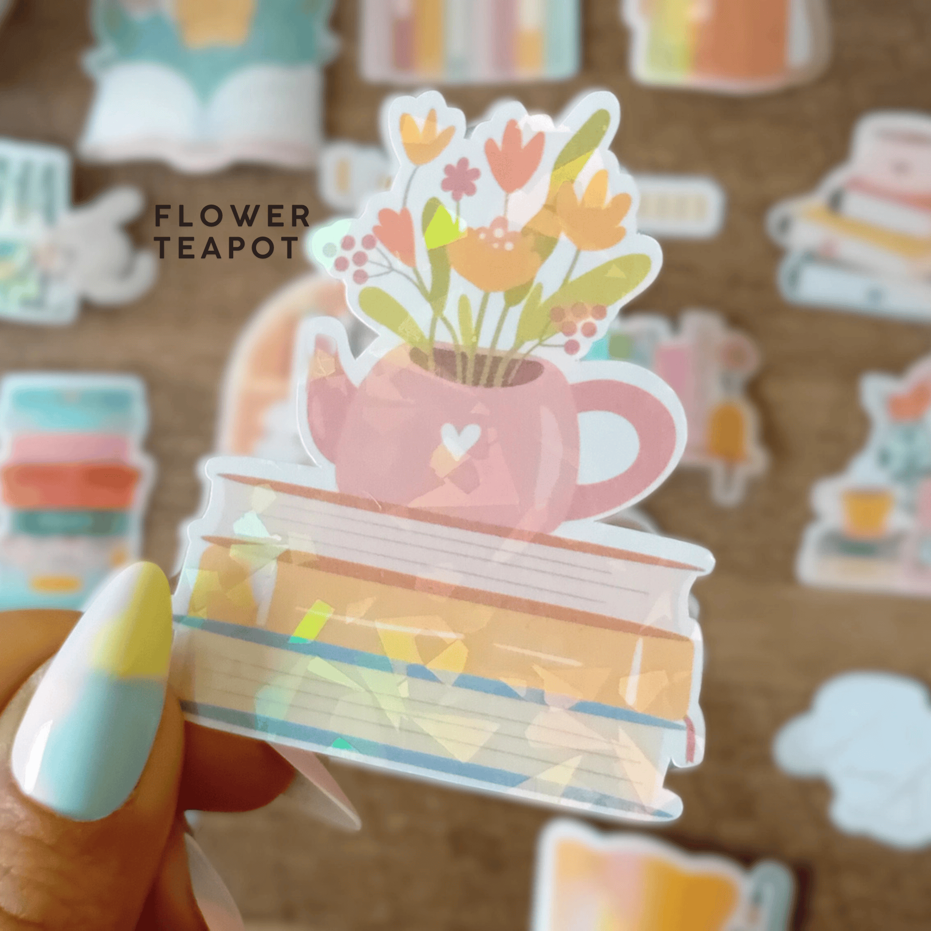 La baleine qui embosse Stickers FLOWER TEAPOT Stickers Olografici Books Lovers