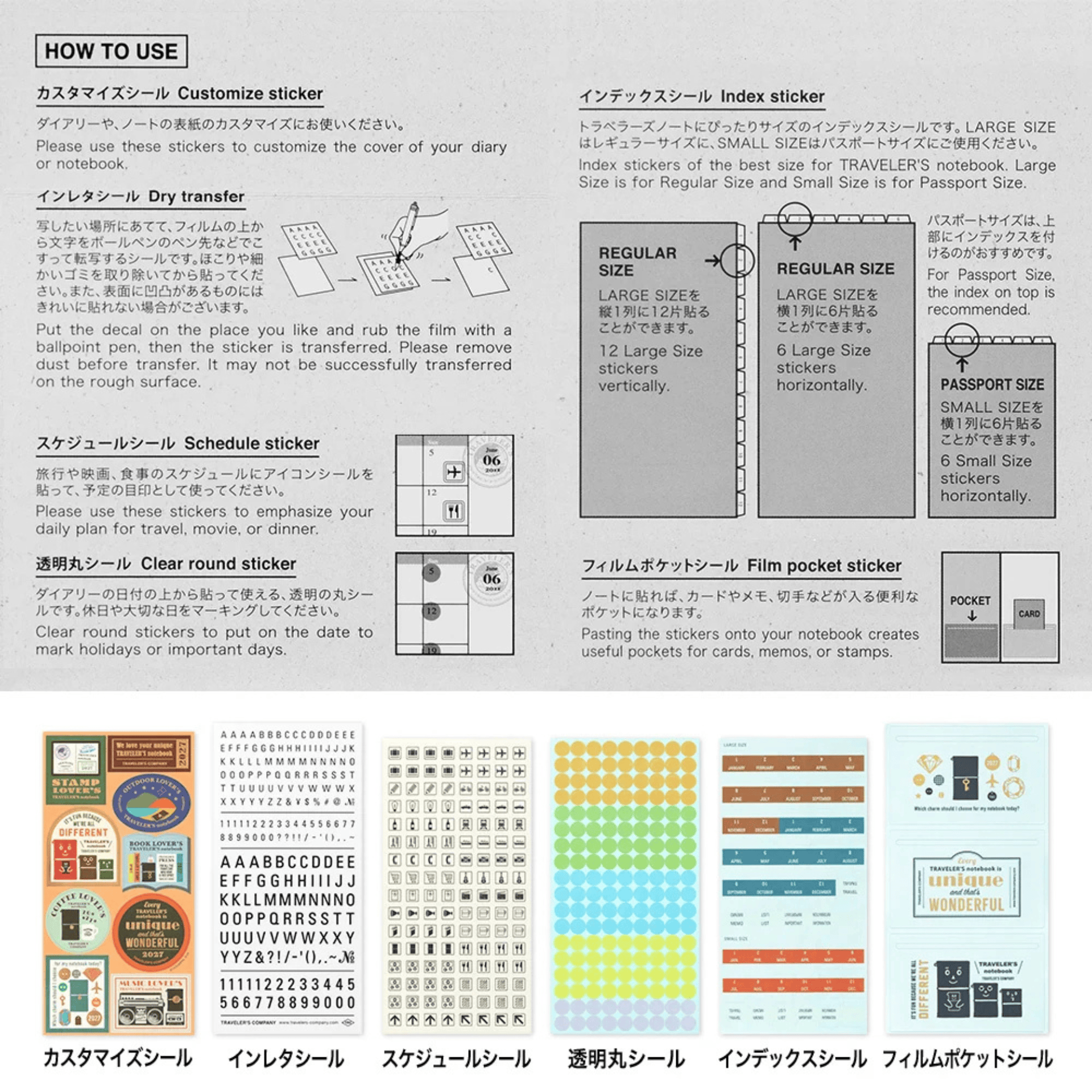 Traveler's Company Japan Stickers Traveler's Notebook Stickers Set 2027 - Edizione Limitata