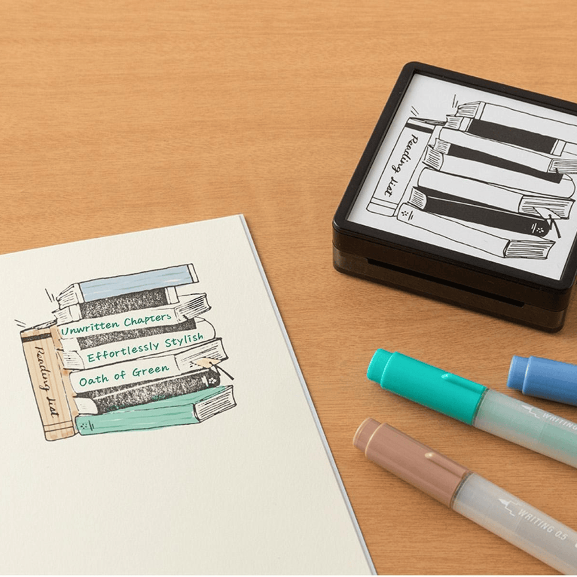 Midori Timbri Timbro Paintable Pre-inked - Reading List
