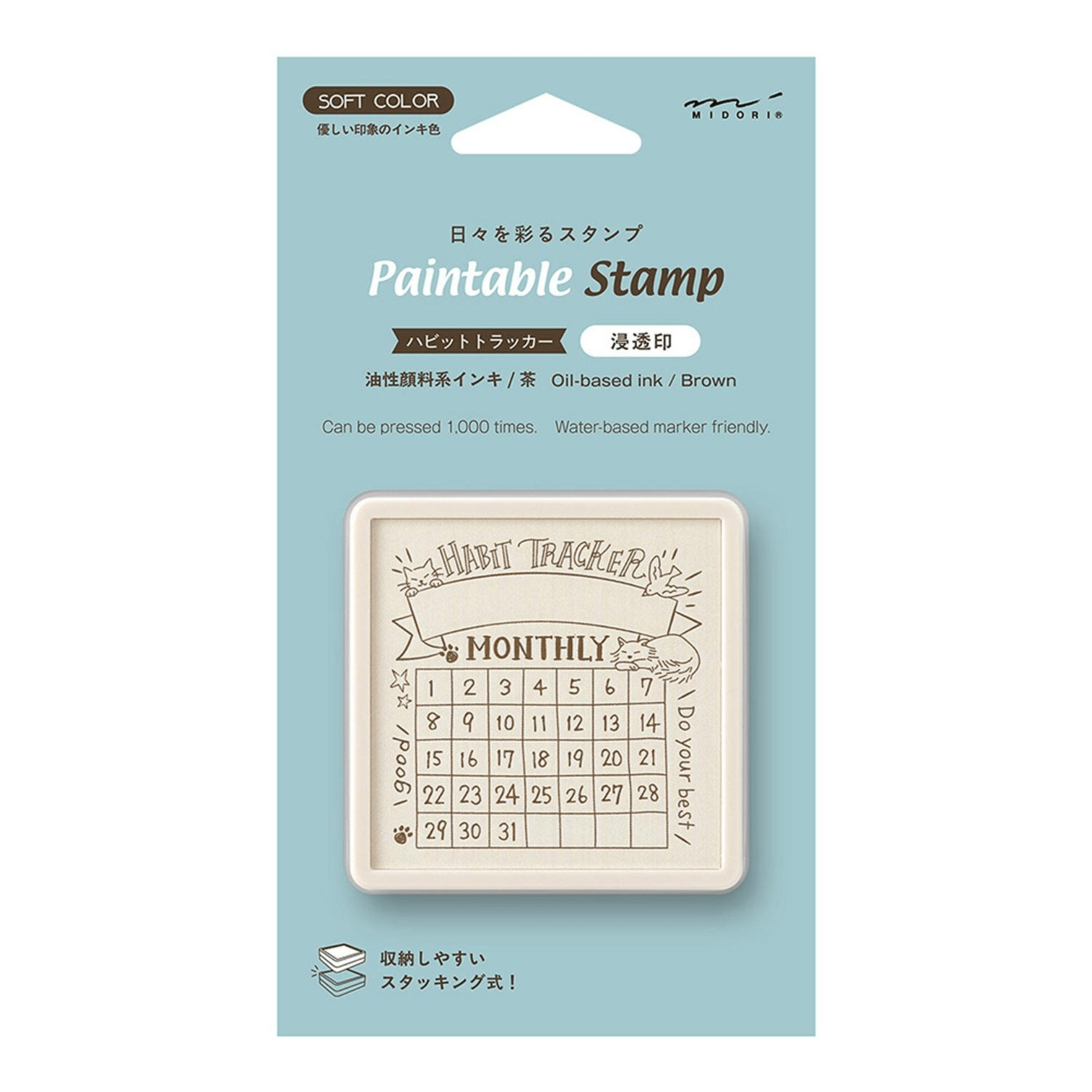 Midori Timbri Timbro Paintable Pre-inked - Soft Color - Habit Tracker Brown