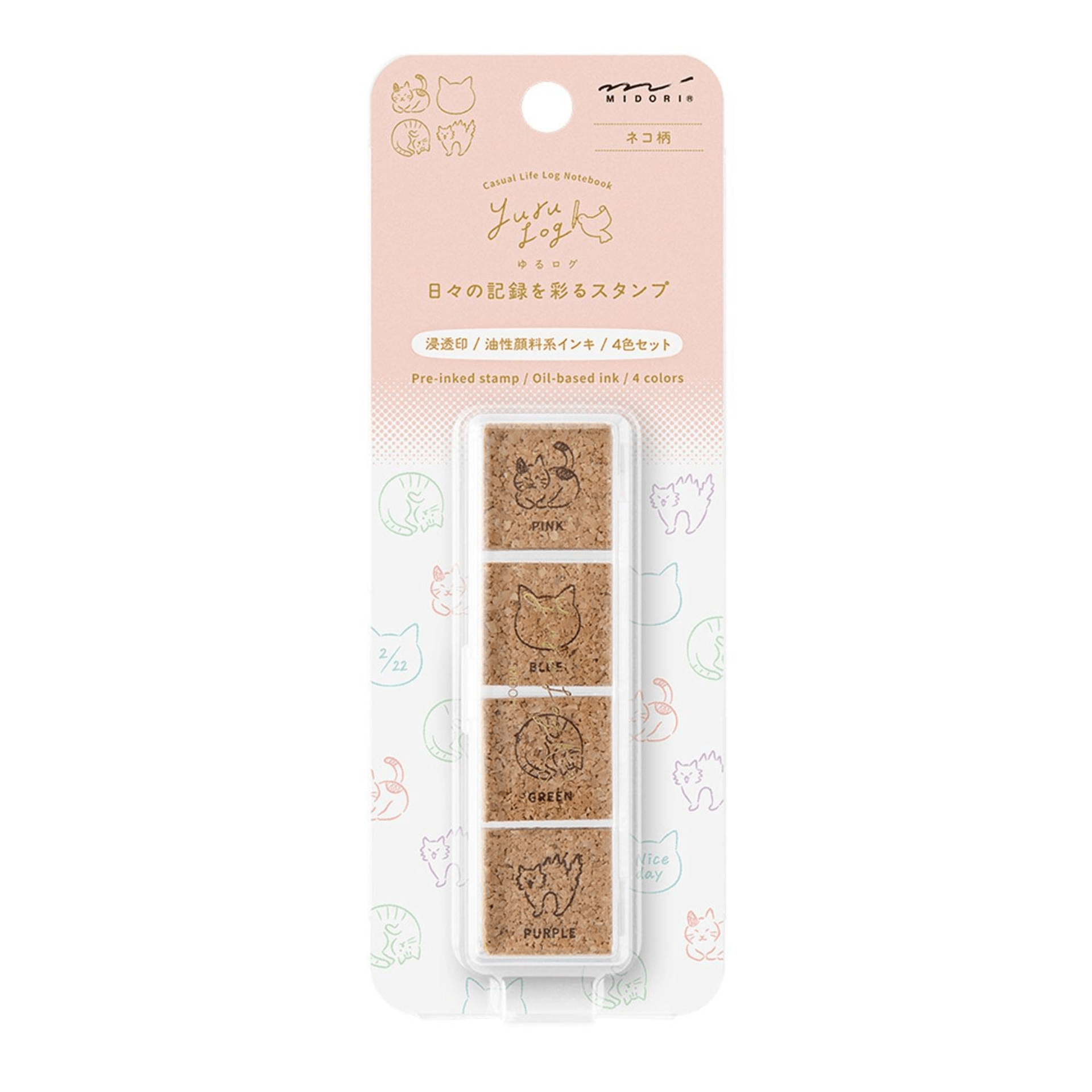 Midori Timbri Timbro Yuru Log Pre-inked Stamp Cat