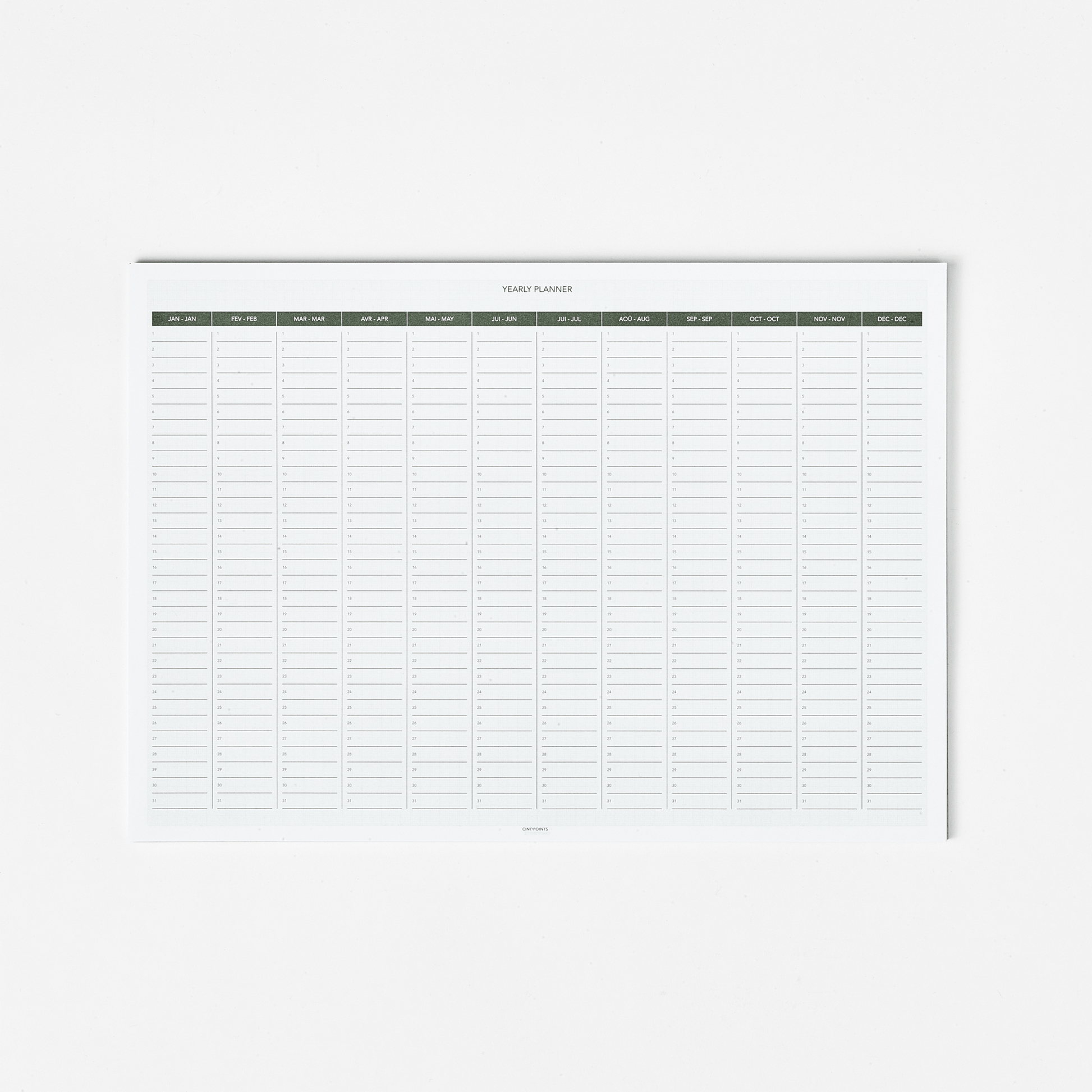 Cinqpoints Planner Archiplanner - Year Planner A3