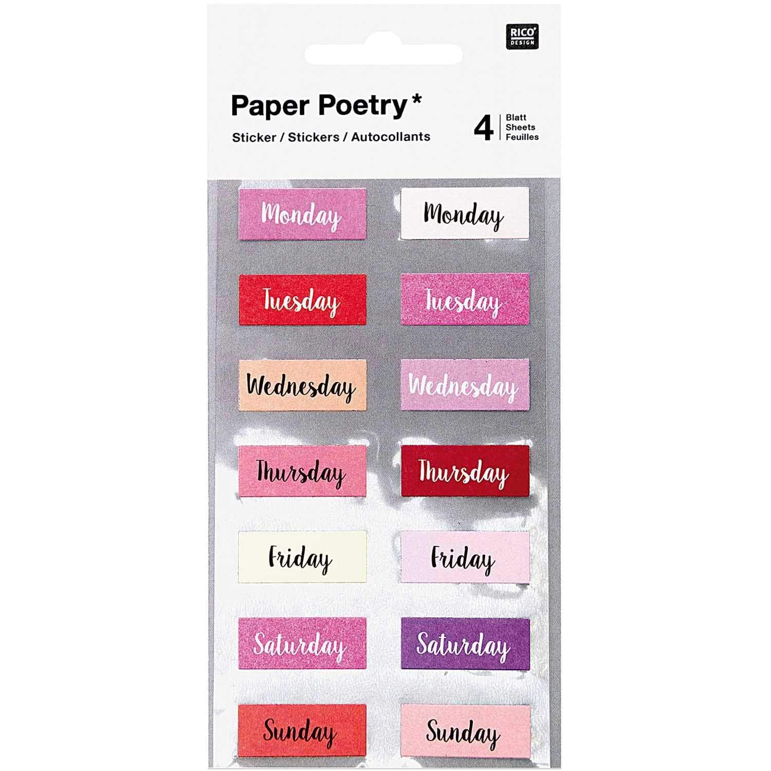 Rico Design Stickers Stickers Weekdays Pink per Bullet Journal